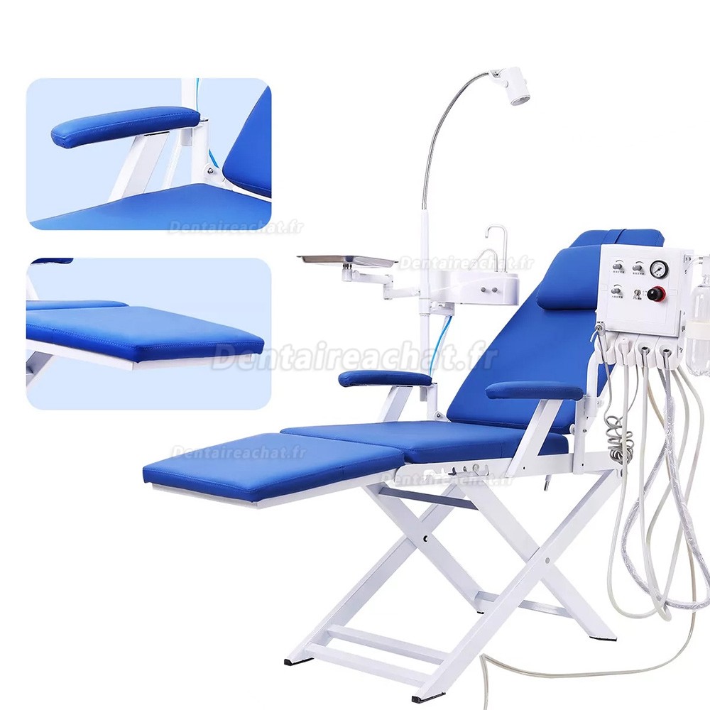 Fauteuil dentaire portable et pliable avec éclairage LED, turbine à air et plateau dentaire